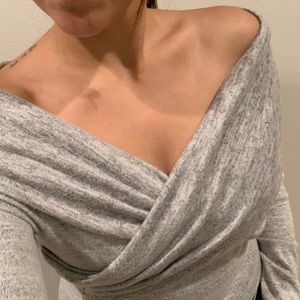 NWT Heather Gray off the sholder knit bodysuit